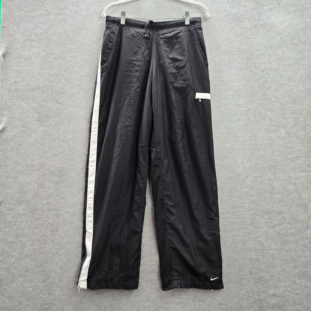 VINTAGE Nike Women Activewear Track Pants Medium Black‎ Windbreaker Swoosh Logo